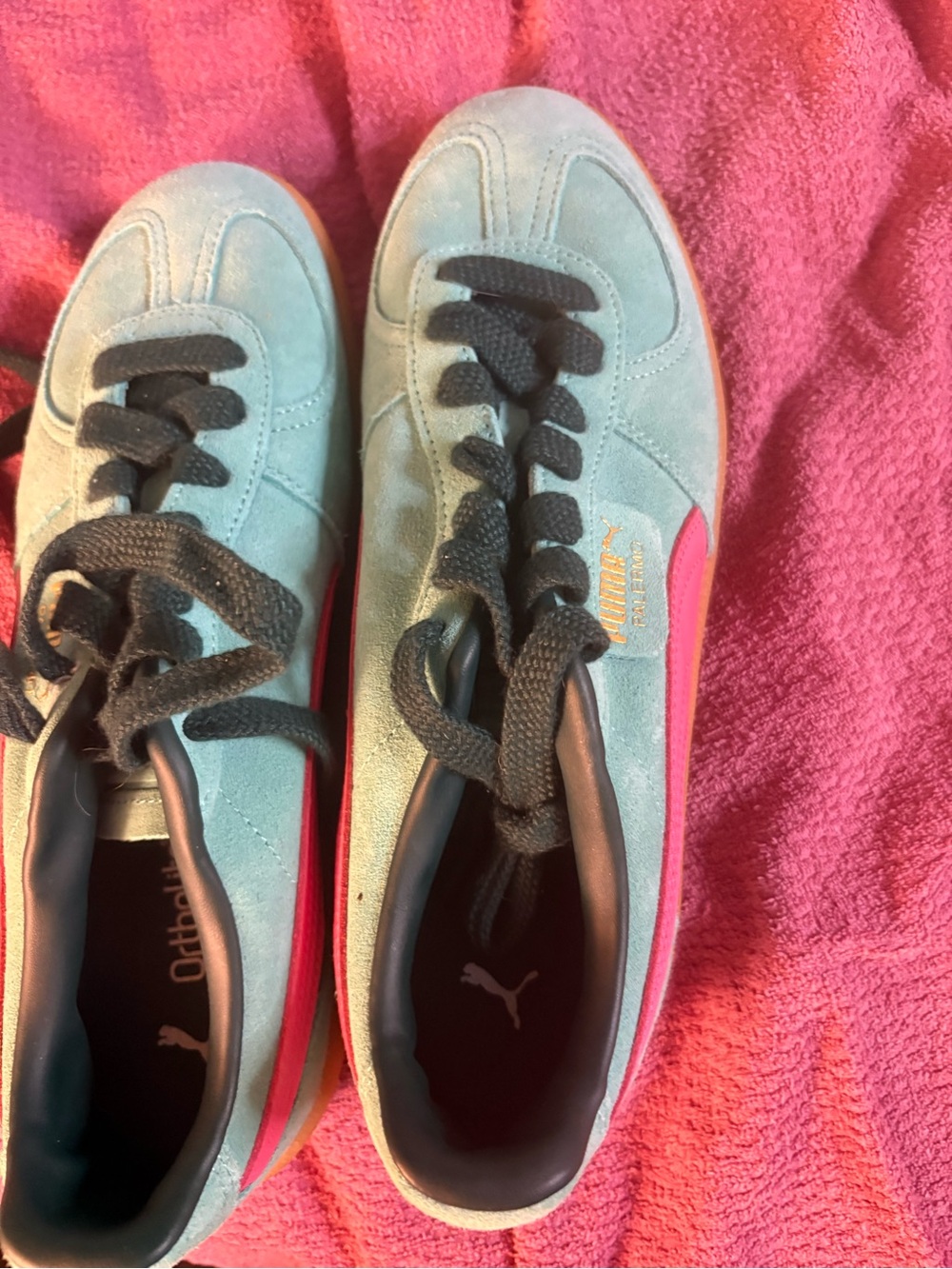 Puma Women's Suede Sneakers in Teal with Pink Stripe
